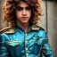 Placeholder: portrait of a teenager brown boy with curly brown long hair and blue eyes,steampunk style,8k quality,full body shot, masterpiece, best quality,sparkling eyes, fluorescent skin, colorful makeup, highly detailed body,sun light, 4K, RAW, depth of field, high contrast, realistic details, 24mm