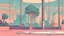 Placeholder: quiet area with some trees illustration. futuristic style, modern city, lights in the afternoon