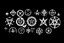 Placeholder: multiple different cryptic symbols. white on black background