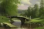 Placeholder: A grayish pink bridge near a forest painted by George Inness