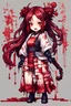 Placeholder: anormal, smile, blood, girl cute, full body, beautiful cyberpunk petit girl, hyperdetailed, behind made 8bits and Pixel Art, watercolor illustration by <Katsushika Hokusai>, darkred tones,