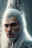 Placeholder: Henry cavil face, yellow eyes, long white hair, wearing The witcher 3, realistic, 4k, intricate, best quality, fog particles, fire particles, octane render, vray, sword fire