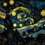 Placeholder: sun and moon in the sky, night time, van gogh style, dark colors