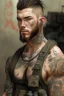 Placeholder: Max Pettis, a tall muscular guy with a short trimmed beard, wild brown hair, lots of tattoos and piercings. He was a USMC grunt before the apocalypse