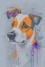 Placeholder: Abstract wet watercolour, portrait of a jack russell