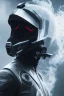 Placeholder: All Black racing suit AnnaSophia Robb, portrait, ghost mask, wearing high tech racing helmet, white smoke, dark, rage, sorrow, high definition, ultra 8 k, volumetric lighting, blue fire, fog