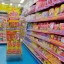 Placeholder: vary colorful kmart japan anime pocky a lot of aisle from tap view with white floors