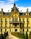 Placeholder: A pale yellow palace covered in gold designed in Bayeux tapestry painted by Jackson Pollock
