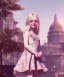 Placeholder: Elle fanning toddler, full body, city background, floral dress, dramatic lighting