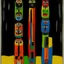 Placeholder: A black colored circus with bombs designed in pacific Northwest totem poles painted by Alexej von Jawlensky