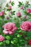 Placeholder: Watercolor, a bush of bright pink tea roses strewn with flowers, ultra-detailed, morning, rain, greenery, beautiful landscape, fog, many details, delicate sensuality, realistic, high quality, 3d, work of art, filigree, misty haze background, professional, transparent, delicate pastel tones, back lighting, contrast, fantastic, unreal, translucent, glowing, clear lines, epic fabulous, fabulous landscape, hyperrealism