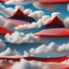 Placeholder: Photograph 33mm of a landscape with nonsensical forms, white, blue, red, Yves Tanguy, Max Ernst, Giorgio De Chirico, shadows, clouds, creepy, 8k, 3d render, sharp focus, hypermaximalist