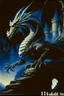 Placeholder: 70s dark fantasy art, illustration of a black dragon in a castle