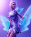 Placeholder: A crystalised queen, atmospheric, realistic, unreal engine, cinematic lighting, octane render. blue, pink, transparency, light, shine,bright, full body, transparent wings, blonde, long hair, nice smile