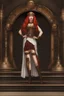 Placeholder: full body and headshot of a skinny Cleopatra, with long straight red hair, standing in a steampunk setting.