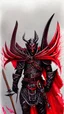 Placeholder: dnd, fantasy, watercolour, ilustration, elf, dark lord, armour, satanic, red, black, mighty, strong jaw, artstation