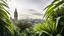 Placeholder: City of London, Big Ben, Tower Bridge, Shard, Gherkin, etc. overgrown with a jungle of banana trees, award winning photograph