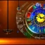 Placeholder: Rainmeter Skin for the Steampunk Orrery and Clock in the middle. Blue, red, yellow, green, pink colors