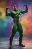 Placeholder: harry lennix, martian manhunter, extremely huge, overexaggerated muscles, posing and flexing in a front of the camera, random extreme action poses, an extremely colorful, multicolored foggy blue marble wall in the background with a colorful marble tile floor, multicolored lightning, realism engine,