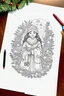 Placeholder: coloring page of a Christmas drawing, A4, white background, black and white, magical style, dreamy, detailed drawing, christmas miracle