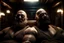 Placeholder: half body shot photography, two muscular chubby ugly burly marocan men , bulge, masculine hairy 54 year old man, bald, currly beard ,big shoulders, big arms, big legs, bulge,, ambient occlusion , lying down sleeping in a steamy Sauna, super high resolution, 8k, dim light, side light, ultra hyper realistic, frontal view