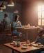 Placeholder: Realistic scene, man and woman sitting in cafeteria and having breakfast levitating, 0 gravity, Wes Anderson, soft color, highly detailed, unreal engine 5, ray tracing, RTX, lumen lighting, ultra detail, volumetric lighting, 3d, finely drawn, high definition, high resolution.