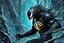 Placeholder: Shadow symbiote in 8k graphics novel drawing style, bear them, neon ice power, ice forest, highly detailed, high details, detailed portrait, masterpiece,ultra detailed, ultra quality