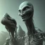 Placeholder: grey alien, volumetric lighting, particals, intricate detail, realistic, close up