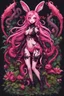 Placeholder: 8bits, pixel art, butterfly, highly detailed, pink, rabbit, blood, scythe, goth woman, leaning pose, full body, squid, intricate detail , plants, wildflower, nest, octopus, fly,Demon girl, creepy, horrifying, sinister, sparks out her mind, rare pose, sparks around,enchanted girl with cyberkatana,darkred slime Goth girl,