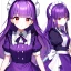 Placeholder: Clear focus, 8k, beautiful lighting, vibrant colors, girl, purple hair, long hair, red eyes, messy hair, purple outfit, loli, maid, twins,