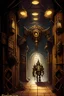 Placeholder: A steampunk dungeon hallway with a knight clockwork robot rpg cover art