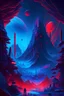Placeholder: Majestic tech world, psychedelic, blue tones, tech landscape, a hint of red shown as violence or a threat, new unique world of tech