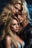 Placeholder: A photo realistic portrait of a stunning blonde girl and muscular long haired blonde male in a lovers embrace in modern clothing