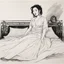 Placeholder: [An ink drawing on paper of Hotei] Dana lies on her bed, possessed by Zuul, she is waiting for the The Gatekeeper. she wears a transparent linen dress