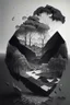 Placeholder: Beautiful landscape with trees, earth opens up and breaks down in black polygons.