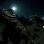 Placeholder: pov from inside a dark magical lizard with civilizations surrounding on the teeth, laborious farmers and family workers walking on the tongue, moon light, mystical vibes, 4k