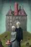 Placeholder: portrett av hans og grethe med stort pepperkakehus i bakgrunnen, og en hekseskikkelse