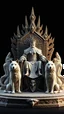 Placeholder: 3D rendering of kris kuksi throne. A king setting on the throne, two wolfs beside the throne