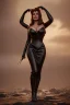 Placeholder: Raquel Welch as evil queen in black leather gown, angry, busty, curvey, cleavage, unreal 5, octane render,cinema4d, dynamic lighting, dramatic lighting, 4k, redshift render, highly detailed, hyper realistic