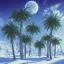 Placeholder: 1980's aesthetic vaporwave palm trees in yhe winter snow