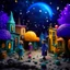 Placeholder: Detailed people, street made of modeling clay and felt, village, stars, galaxy and fog, planets, moon, volumetric light flowers, naïve, Henri Rousseau, strong texture, extreme detail, Yves Tanguy, decal, rich moody colors, sparkles, Harry Potter, bokeh, odd, shot on Ilford