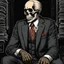 Placeholder: LINE TONE, WSJ STYLE, HEDCUT, ultra high image quality, HEAD AND SHOULDERS SHOT, SKELETON, WEARING A 3 PIECE SUIT, POSED FOR DOLLAR BILL PORTRAIT, , Close-up of an set against AMOLED-worthy pure black backdrop, fantasy art style infused with filter, tailored for vertical wallpaper, exclusive design with no duplicates, radiating beauty suitable for a PC screen image, vivid colors, ultra fine, digital painting, BASED ON THE UNITED STATES TREASURY NOTE ONE DOLLAR BILL