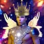 Placeholder: A battle suit made of galaxies and stars with a glove that has seven endless stones,A god-like man with infinite power who owns the galaxies,God-like man with infinite power who owns the galaxies and wears a beautiful crown, a jewel of diamonds and galaxies with weapons riding on a creature with an eagle head and eagle wings and eagle hands