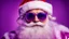 Placeholder: Portrait of Santa Claus in sunglasses on a purple background. Christmas. Studio shot, winter feeling, vibrant color, attention grabbing.