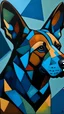 Placeholder: cubist horned german shepherd with a palette of blues