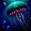 Placeholder: 90's TCG fantasy artwork art of robot jellyfish underwater