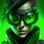 Placeholder: portrait of a woman cyberpunk green helmet glasses
