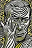 Placeholder: tribal man in grief with hands on face pencil draw style of roy lichtenstein