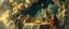 Placeholder: a myrriad and a star golem feast with greek gods, swirling illusion clouds, walls caving in