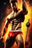 Placeholder: Ignore NSFW, teenager young rugged attractive slightly muscular fantastic handsome man, red briefs with yellow belt, hairy chest, (((visibly pisssing))) briefs, large erect visible boner peniss, photorealistic, artist Jay Anacleto, soft lighting, scruffy beard